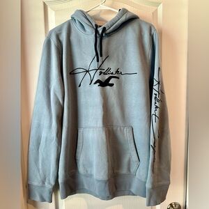 Hollister Blue Hoodie Size L Large Embroidered Logo Navy hood sweatshirt